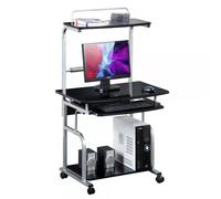 Techly Scrivania Mobile per PC Stampante con Tastiera Estraibile Nero Lucido