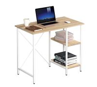 Techly Scrivania per Computer in Metallo con Ripiani Rovere Chiaro e Bianco