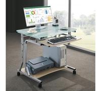ICA-TB 3791A - Scrivania per PC Compatta in Metallo e Vetro con Ruote