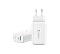 Techmade Caricatore Rapido 3 Porte - 2 USB-C + 1 USB-A, Fast Charger Multi Porta, Compatibile iPhone, Samsung, Huawei, Xiaomi, MacBook, iPad, Android - Colore Bianco