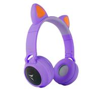 TECHMADE - Cuffie Bluetooth con Orecchie di Gatto | LED Luminosi | Microfono Integrato per IOS/Android/PC | Modalità Radio FM | Compatibili con SD Card e Cavo Jack | Colore Viola