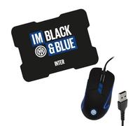 TECHMADE Inter Mouse USB con Filo + Mousepad Gaming Nero Azzurro - Combo Ufficiale PC e Laptop, Sensore Ottico ad Alta Precisione, Tappetino Antiscivolo