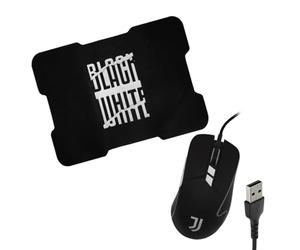 TECHMADE Juventus Mouse USB con Filo + Mousepad Gaming Bianco/Nero - Combo Ufficiale PC e Laptop, Sensore Ottico ad Alta Precisione, Tappetino Antiscivolo