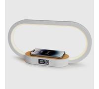 TECHMADE Lampada da Comodino 3 in 1 - Stazione di Ricarica Wireless Rapida per Smartphone - 3 Luci Led Dimmerabili - Orologio - Alimentazione USB-C con Cavo da 1,2 m Incluso (Bamboo)