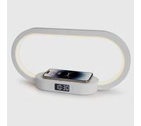 TECHMADE Lampada da Comodino 3 in 1 - Stazione di Ricarica Wireless Rapida per Smartphone - 3 Luci Led Dimmerabili - Orologio - Alimentazione USB-C con Cavo da 1,2 m Incluso (Bianco)