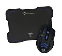 TECHMADE Mouse Gaming M016 - Mouse con filo da lavoro o da Gioco- Ergonomico con 6 Tasti e Illuminazione LED - Sensore Ottico Preciso 2400 DPI - Incluso Mousepad - (NeroBlue)