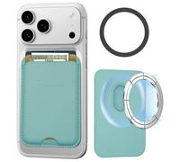 TECHMADE Portafoglio Portacarte Magsafe, Compatibile con iPhone 16/15/14/13/12 Serie, Porta Carte in PU leather, anello adattatore per altri modelli di smartphone (celeste)