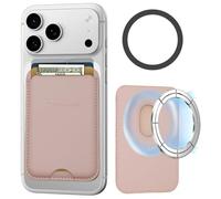 TECHMADE Portafoglio Portacarte Magsafe, Compatibile con iPhone 16/15/14/13/12 Serie, Porta Carte in PU leather, anello adattatore per altri modelli di smartphone (rosa)