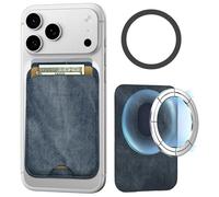TECHMADE Portafoglio Portacarte Magsafe, Compatibile con iPhone 16/15/14/13/12 Serie, Porta Carte in PU leather, anello adattatore per altri modelli di smartphone (blu jeans scuro)