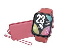 TECHMADE Smartwatch Glow, orologio digitale con pochetta incluso, schermo rettangolare full touch, chiamate, notifiche, funzione SOS, sport, compatibile con IOS e android (DARK ROSA)