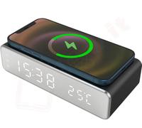 Techmade Sveglia Digitale Qi con ricarica wireless 15W Display della Temperatura