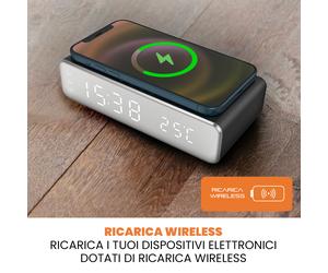 TECHMADE SVEGLIA OROLOGIO DIGITALE CON RICARICA TELEFONO WIRELESS QI 15WATT