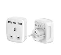 TechMax Adattatore da presa UK a spina europea con porte USB da tipo G a tipo C, E, F, per Francia, Spagna, Turchia, Italia, Grecia, Portogallo, Germania, Polonia, Asia, da 3 pin a 2 pin, adattatore