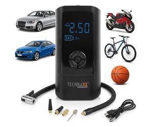 Technaxx Compressore d’Aria Elettrico per Auto - Gonfiatore Portatile 12V per Pneumatici con Display Digitale, Arresto Automatico e Luce LED, Ideale per Auto, Moto, Biciclette e palloni - TX-370