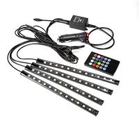 Technaxx Luce interna per auto con adattatore 12V - Strisce LED multicolori, 8 colori luminosi, dimenabile, microfono integrato, telecomando con 4 modalità musicali- Auto Illuminazione interna TX-140