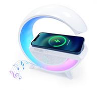 Technaxx Luce notturna LED con altoparlante Bluetooth TX-264 | Ricarica wireless 10W, luce d'ambiente RGB, USB, MicroSD, radio FM e AUX per camera da letto, ufficio o comodino