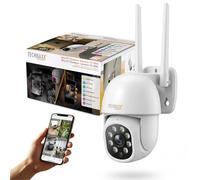 Technaxx Mini PT Telecamera Esterno - Telecamera WiFi 3MP 2K IP65 - 355° Pan 90° Tilt - Auto Tracking - Visione Notturna Colore & IR - WiFi 2.4 & 5GHz - Audio Bidirezionale - MicroSD 128GB - TX-390