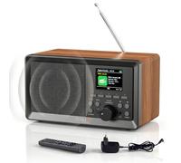 Technaxx Radio Retrò DAB+ con Bluetooth & FM - Radio digitale con altoparlante da 5W e display TFT a colori da 2,4”, ingressi USB e AUX, con sveglia, telecomando e design elegante in legno - TX-364