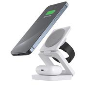 Technaxx Stazione di ricarica wireless 3 in 1 TX-316 - Caricatore rapido pieghevole per smartphone, Apple Watch & AirPods - Supporto di ricarica magnetico da 15 W con cavo USB-C - Caricatore da