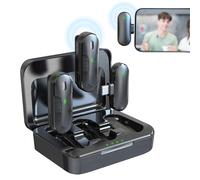 Technaxx TX-301, un set doppio di mini microfoni wireless - 2 microfoni lavalier wireless con riduzione intelligente del rumore, ricevitore USB-C, custodia di ricarica, clip-on - ideale per podcasting