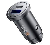Technaxx TX-305, doppio caricabatterie da 30W per auto, adattatore caricabatterie da 2 porte per accendisigari per auto - uscita Type-C e USB-A, PD da 30W e QC3.0, ricarica dinamica PPS