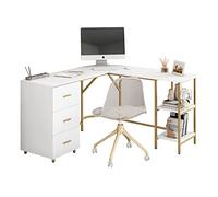 Techni Mobili Scrivania a forma di L - Scrivania bicolore per computer con cassetti e ripiani portaoggetti - Mobili semplici e moderni per casa e ufficio, tavolo angolare per lavoro e scrittura