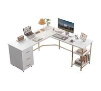 Techni Mobili Scrivania a forma di L - Scrivania bicolore per computer con cassetti e ripiani portaoggetti - Mobili semplici e moderni per casa e ufficio, tavolo angolare per lavoro e scrittura
