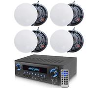 Technical Pro Sistema di ricezione Home Theater professionale da 1000 Watt con ingressi USB e scheda SD + 2 paia di altoparlanti da parete da soffitto da 13 cm senza cornice a 2 vie Mid Bass Woofer