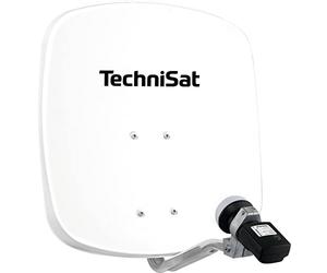 TechniSat DIGIDISH 45 - Parabola satellitare per 1 utente, kit completo | impianto satellitare compatto da 45 cm con supporto a parete e LNB V/H con puntatore satellitare, bianco