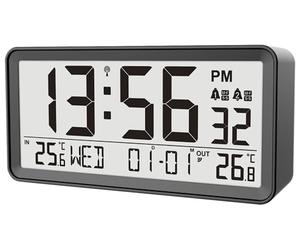 techno line WT320 - Radiosveglia con funzione interna e temperatura esterna, retroilluminazione, 2 allarmi, colore: Nero