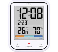 Technoline WT380 - Orologio digitale da bagno con igrometro e termometro, impermeabile, funzione conto alla rovescia, grande display LCD, con datario, colore: Bianco