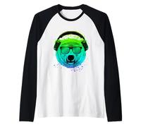 Techno Music DJ Shirt per Ravers EDM Orso polare psichedelico Maglia con Maniche Raglan