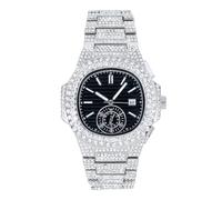 Techno Pave Orologio da uomo 43 mm ghiacciato - stile hip-hop di lusso, movimento al quarzo, Argento e nero., mens-standard