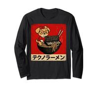 Techno Ramen Dog Synth Cute Puppy Music Japanese Vintage Maglia a Manica