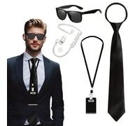 technodry Set di 4 accessori per costume da agente, kit per guardia di sicurezza segreta con occhiali, cravatta, auricolare e badge identificativo, per Halloween, Natale, cosplay, feste, giochi di