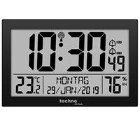 Technoline 8016 WS8016 - Orologio radio da parete con indicatore di temperatura, in plastica, nero, 225 x 143 x 24 mm, WS8016, 225 x 24 x 143 mm