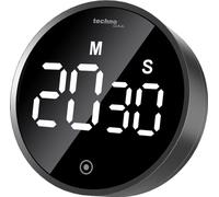 technoline Timer moderno a breve termine, timer da cucina, conto alla rovescia, digitale, rotondo, illuminazione (ECO), touch, nero lucido