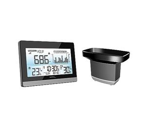Technoline WS9016 - Pluviometro per Pioggia, con Temperatura Interna e Temperatura Esterna, Orologio Radio, Storia della Pioggia