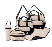 TechnoTec - Set per il cambio del pannolino con accessori, incl. 1 borsa grande, 1 piccola, 1 porta biberon, 1 contenitore piccolo, 1 tappetino/fasciatoio, 1 organizer da borsa, Nero (Black)