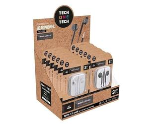 TECHONETECH EAR TECH EXPOSITOR DI 12 AURICOLARI INTRAURALI - MICROFONO INTEGRADO - MINI JACK 3,5 MM - ASISTENTE VOZ - CAVO