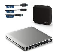 techPulse120 Masterizzatore esterno UltraHD UHD 4k 3D M-DISC BDXL HDR10 100GB USB 3.0 & USB-C, Masterizzatore Burner Superdrive UltraSlim BD DVD CD CD Ultra Pack 90cm cavo alluminio argento