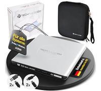 techPulse120 USB 3.1 esterno USB-C UHD 4k 3D M-DISC Blu-ray DVD CD HDR10 128 GB bruciatore masterizzatore Signature pacchetto borsa 90 cm cavo di collegamento in alluminio (argento)