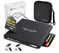 techPulse120 USB 3.1 esterno USB-C UHD 4k 3D M-DISC Blu-ray DVD CD HDR10 128GB bruciatore masterizzatore Signature pacchetto borsa 90cm cavo di collegamento in alluminio (nero)