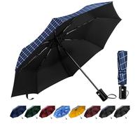 TechRise Ombrello, Ombrello Storm fest con apertura e chiusura automatica, Ombrello tascabile portatile e pieghevole per uomini e donne bambini, Quadretti blu