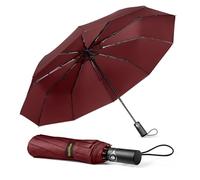 TechRise Ombrello Pieghevole, Ombrello Automatico Antivento Compatto e Forte con 10 Stecche, Apertura e Chiusura con un Solo Pulsante, Ombrello da Viaggio Portatile Leggero per Uomini e Donne, Rosso