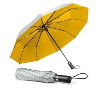 TechRise Ombrello Pieghevole, Ombrello Automatico Antivento Compatto e Forte con 10 Stecche, Apertura e Chiusura con un Solo Pulsante, Ombrello Portatile per Uomini e Donne, Argento e Giallo