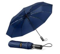 TechRise Ombrello Pieghevole, Ombrello Automatico Antivento Compatto e Forte con 10 Stecche, Apertura e Chiusura con un Solo Pulsante, Ombrello da Viaggio Portatile Leggero per Uomini e Donne, Blu