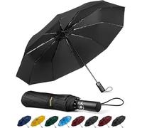 TechRise Ombrello Pieghevole, Ombrello Automatico Antivento Compatto e Forte con 10 Stecche, Apertura e Chiusura con un Solo Pulsante, Ombrello da Viaggio Portatile Leggero per Uomini e Donne, Nero