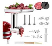TechVizrs Accessorio Tritacarne per KitchenAid Robot da Cucina | Accessorio Tritacarne in Acciaio Inossidabile Include Insaccatrice, Spazzola per la Pulizia, Set Affettatrice/Sminuzzatrice