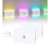 TechVizrs Luce notturna RGB con sensore di movimento, luce notturna LED ricaricabile Mini luci dimmerabili per scale Luce da corridoio per scale, camera da letto, corridoio, bagno, cucina (2 pezzi)